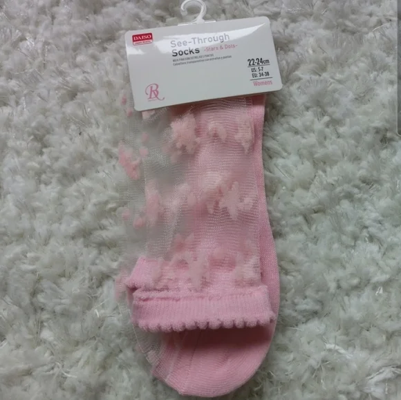 Daiso Pink Star See-Through Socks - Picture 1 of 5